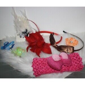 Lot of 7 Girls Hair Accessories Headbands Bows Clips Colorful NIP